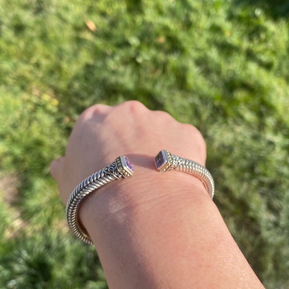 Samuel Benham Sterling Silver & 18K Gold with Amethyst Hinged Cuff Bracelet - Picture 9 of 16
